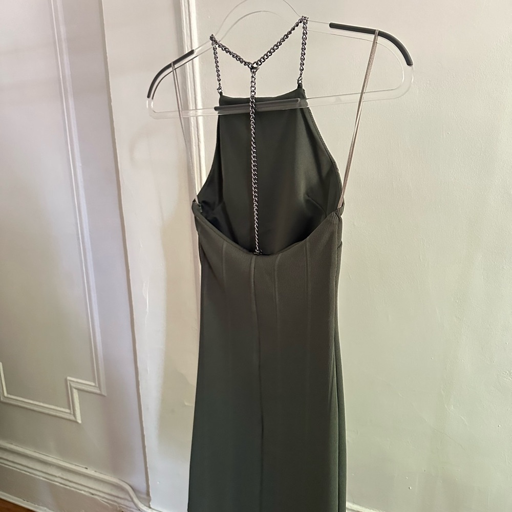 Topshop Green Low Back // Silver Chain Mini Bodycon Dress